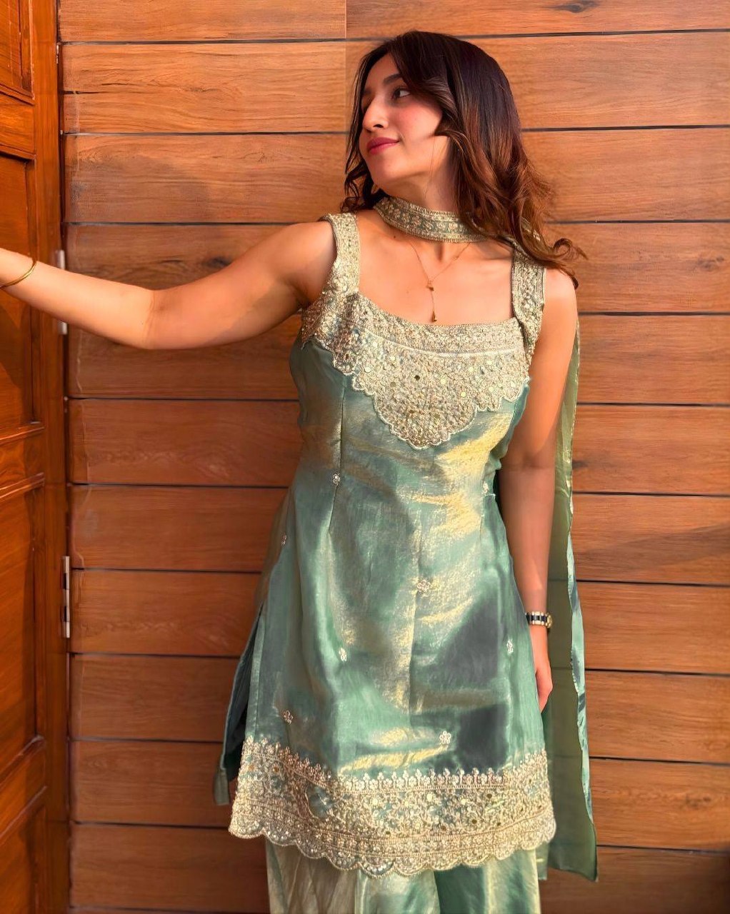 Radiant Flamingo Iridescent Palazzo Set